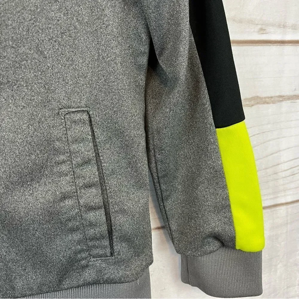 Boys Adidas Fleece Zip Up Gray, Black & Neon Green Track Jacket Small Pockets